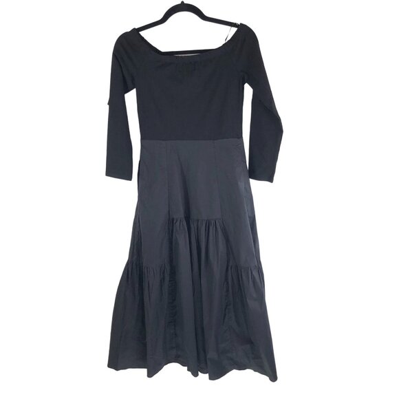 NWOT Tuckernuck Black 3/4 Sleeve Off the Shoulder Marissa Tiered Midi Dress Sz S - Picture 3 of 5